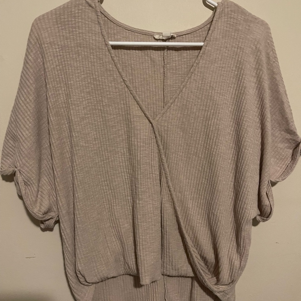 Elegant Beige V-Neck Blouse